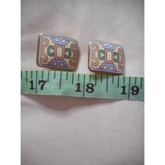 Vintage 1980s clip on earrings Multicolor ethnic look costume jewelry  Aztec - Picture 3 of 4